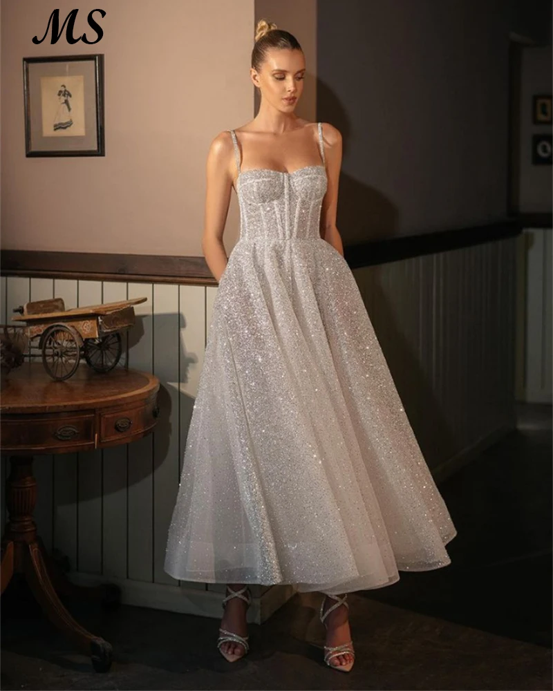 

MS Glitter A Line Evening Dress Spaghetti Strap Bone Corest Sweetheart Exquisite Prom Gowns For Women 2022 Vestido De Festa 2022