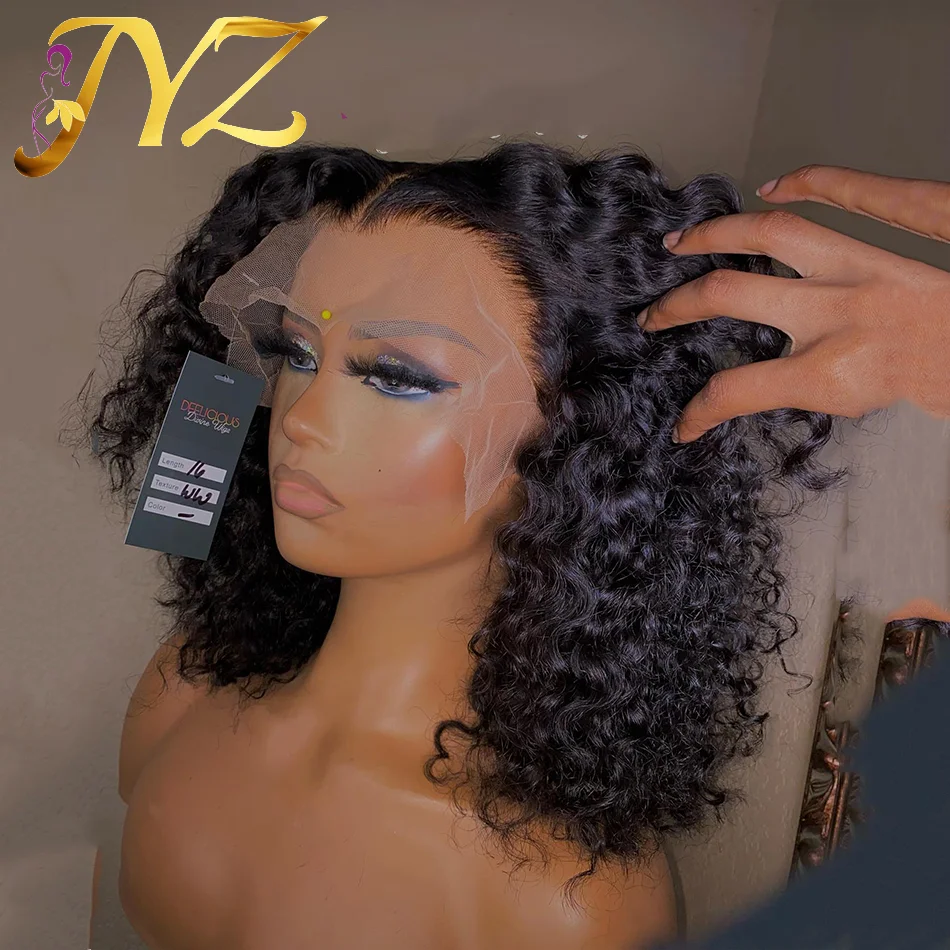 

Short Curly Bob Human Hair Wigs For Women Remy Brazilian Afro Natural Loose Deep Water Wave Transparent 13x4 Lace Frontal Wig