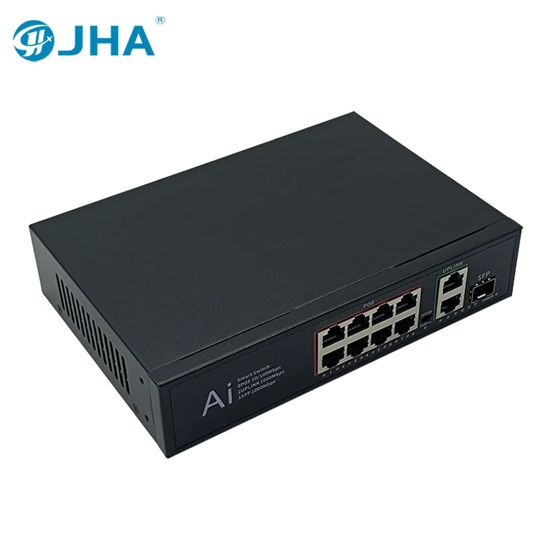 

JHA-TECH 8 Port PoE Switch for IP Camera Ethernet Switch for Wireless AP/CCTV Fast Ai Smart Switch with 2 1000M Uplink Port