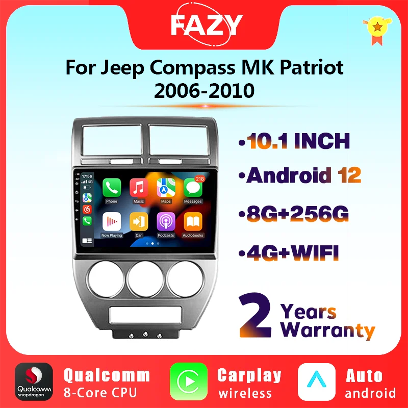 Автомобильный радиоприемник QLED экран 10 1 дюйма Android 12 для Jeep Compass MK Patriot 2006-2010 Carplay