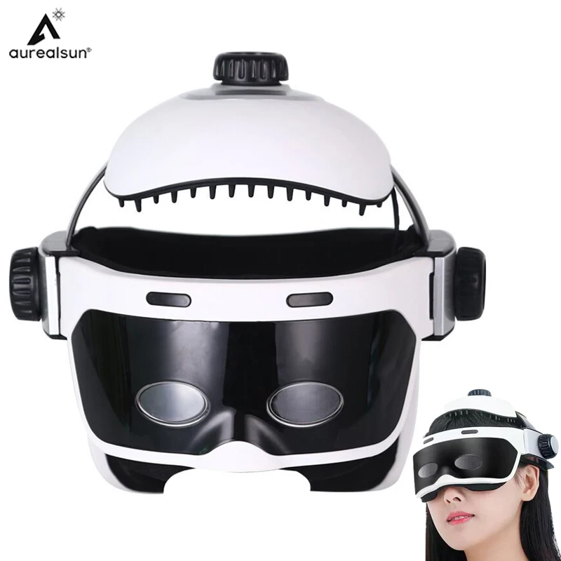 

Electric Eye Massage Head Massager Helmet Relieve Stress Air Pressure Vibration Therapy Scalp Relax Hot Compress Bluetooth Music