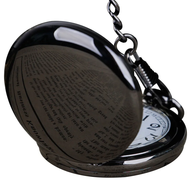 10pcs Hot -Best -selling Smooth Black Quartz Pocket Watch Necklace Half Hunter Mens Women Fob Chain Watches WHOLESALE