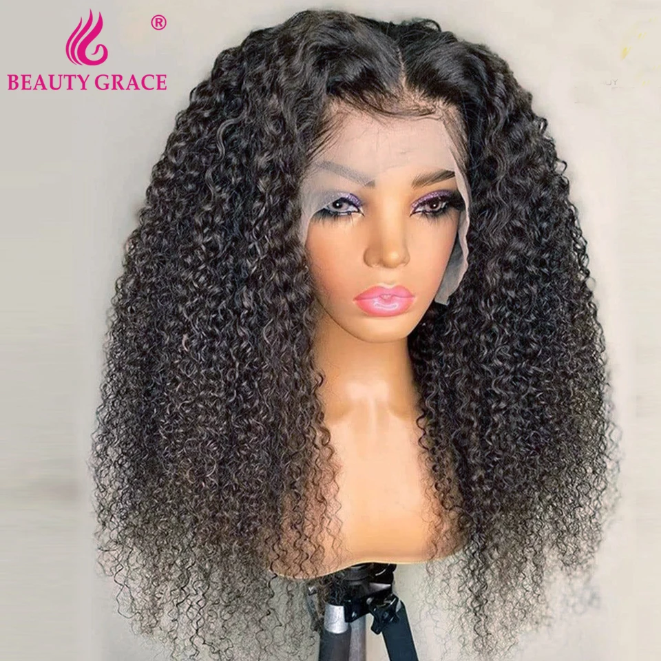 13X4 Kinky Curly Lace Frontal Human Hair Wigs For Women Curly Human Hair Wig 30 Inch Lace Front Wig 250 Density Lace Closure Wig