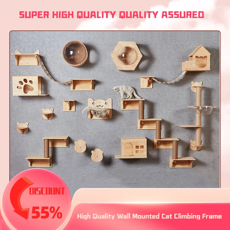 

Cat Climbing Frame Wall-Type Solid Wood Wall Wall-Mounted Toy Large Soft Ladder Jumping Platform Cat Scraper Tree Accessories