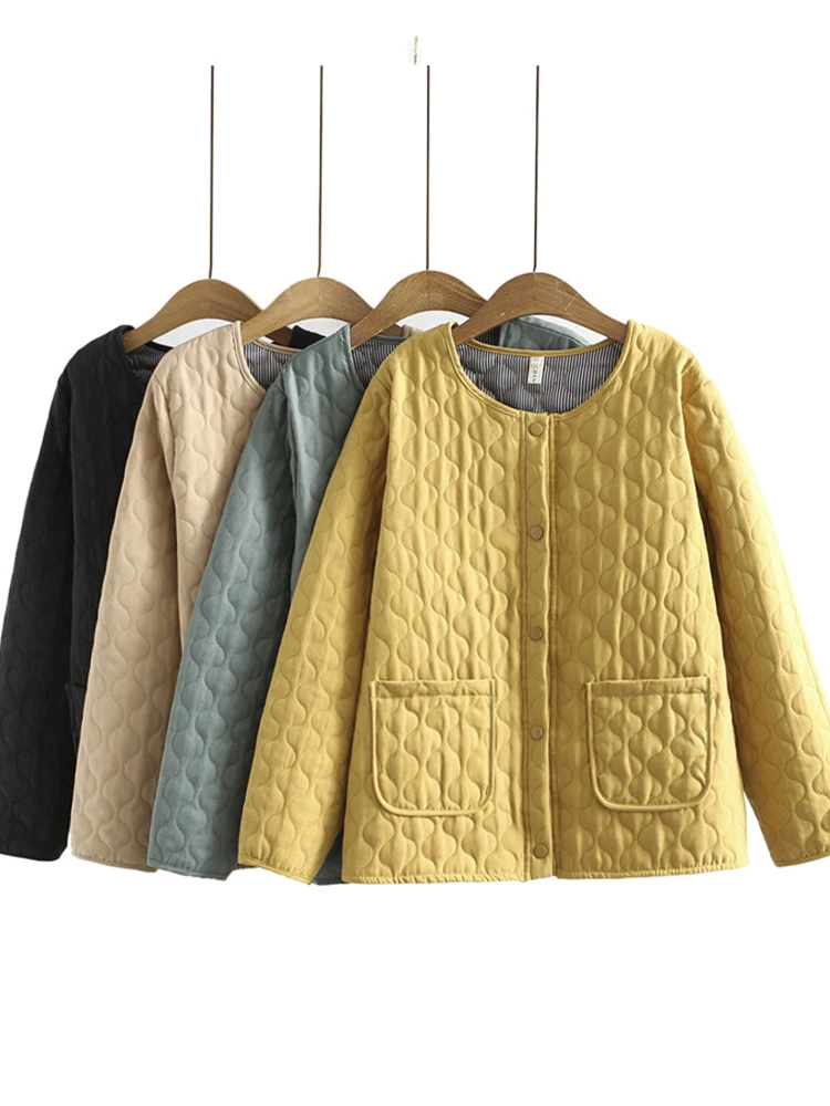 Autumn 2022 Women'S Jackets O Neck Casual Solid Winter Loose Plus Size Women'S Clothing Warm Cotton Coats With Pockets Outerwear