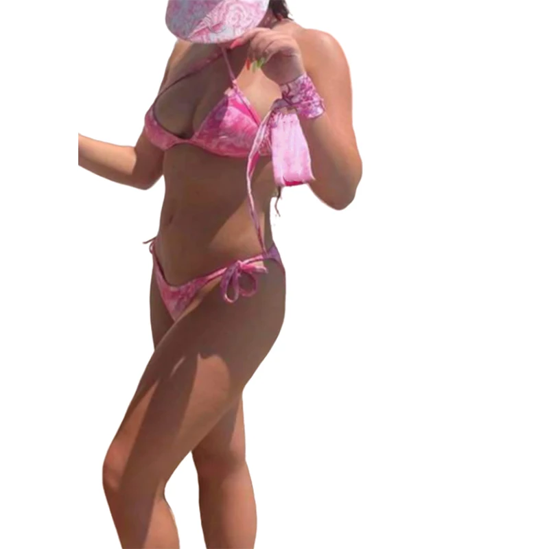 

2022 Big Sale Summer Woman Pink Jungle Animal Print Triangle Swimwear Bikini Set Orange/Blue/Red/Hot Pink Choose