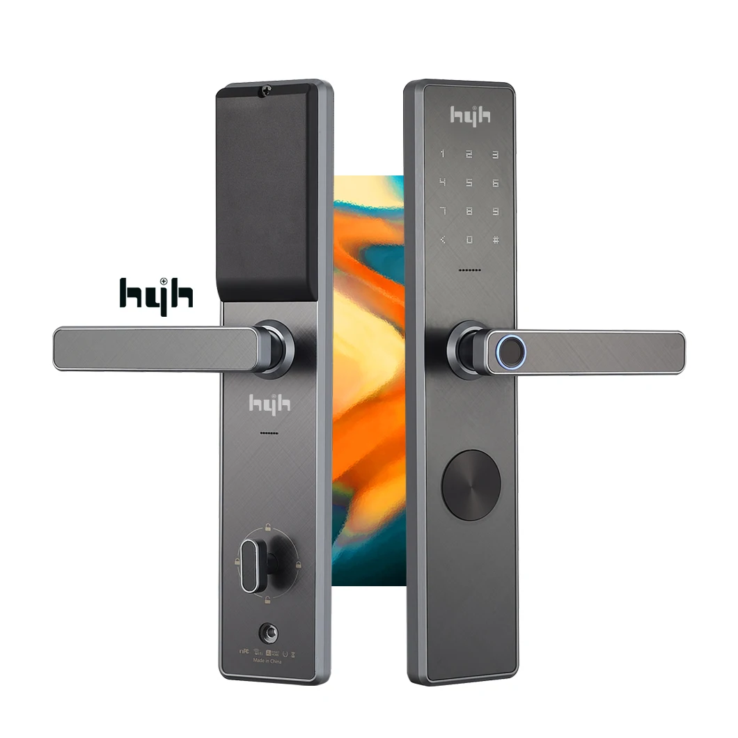 

hyh High Quality Smart Door Lock With Tuya WiFi Biometric Fingerprint Password Smart Card Key and APP unlocking Way