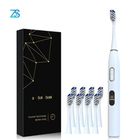 zs brand white ipx8 lcd screen 6 mode 336 options brush teeth wireless charging sonic electric toothbrush with 10 heads adult