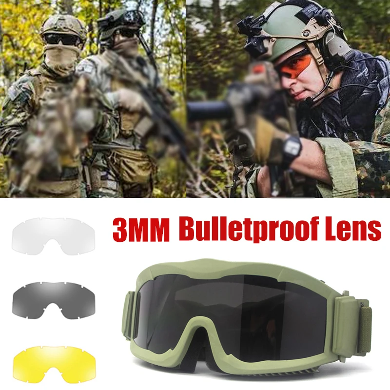 Купи 3mm Tactical Goggles Anti-explosion Impact Resistance Military Combat Glasses Outdoor Hunting Airsoft Paintball Shooting Goggles за 659 рублей в магазине AliExpress