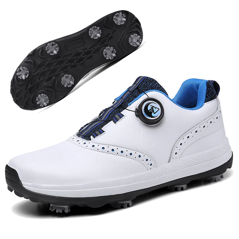 

Men Leather Golf Shoes Waterproof Non-slip Spikes Golf Sneakers Beginners Golf Training Sneakers Quick Lacing Golf Athletic Shoe