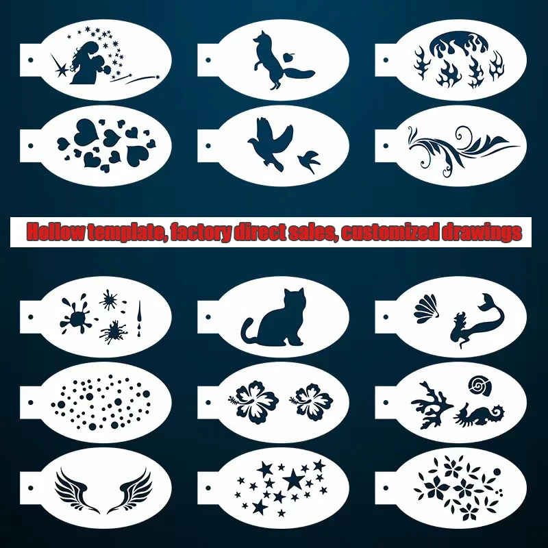 

6PCS Temporary Tattoos Layering Stencil for Face Painting Body Art Halloween Birthday Party DIY Makeup Stencils Plastics
