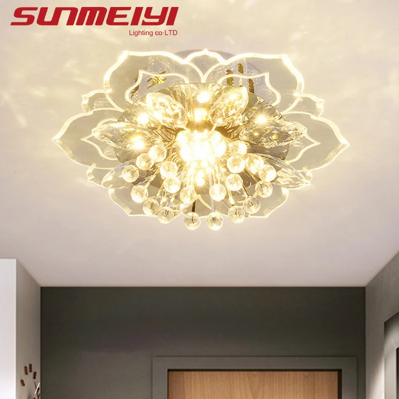 LED Crystal Ceiling Light Aisle Crystal Ceiling Lamp Luxury Porch Balcony Flower Lamp For Living Room Bedroom Kitchen Decoration