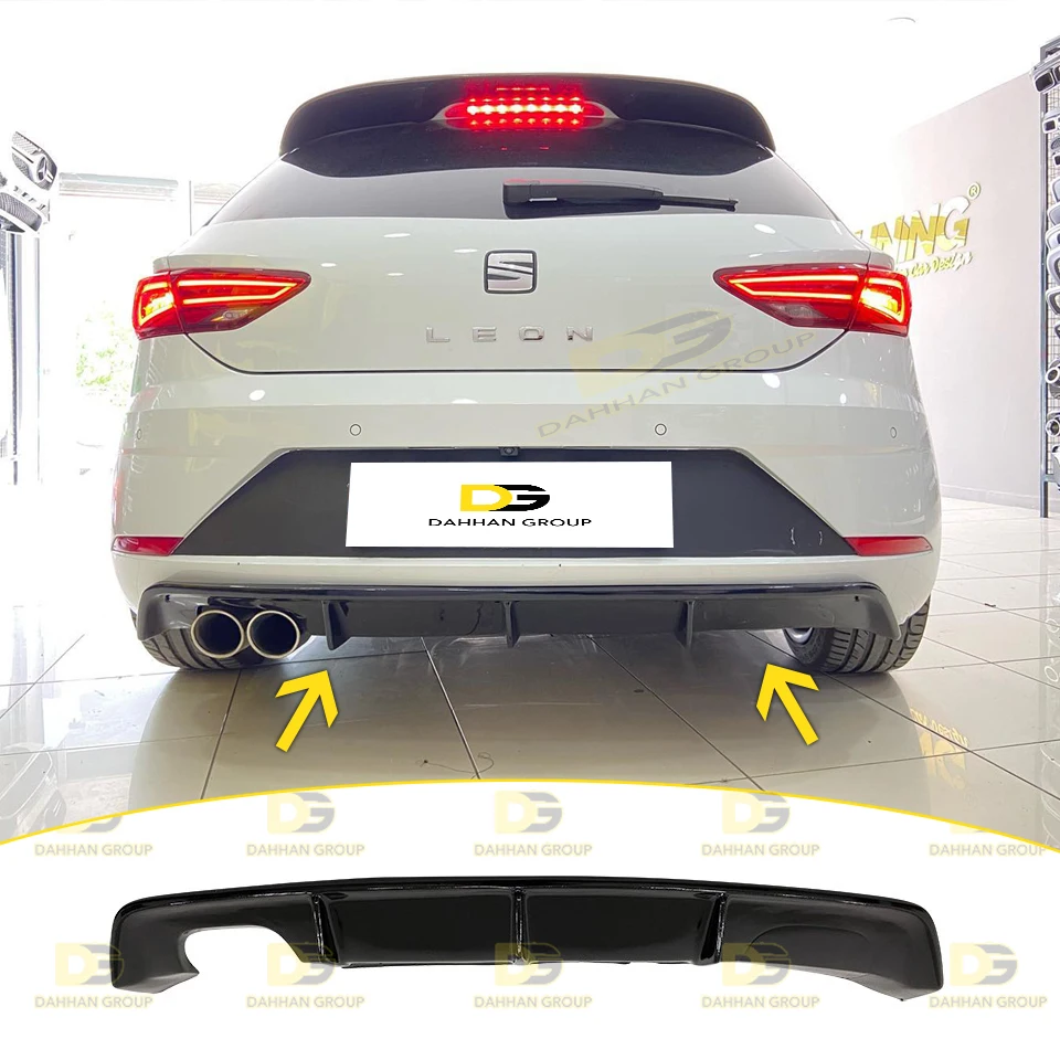 Seat Leon MK3.5 Facelift 2017 - 2020 Rear Diffuser Spoiler Left Double Exhaust Outputs Piano Gloss Black Plastic Leon FR Kit