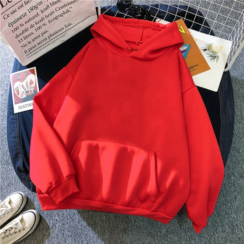 2023 Women Sweatshirts Autumn Winter Warm Fleece Hoodies Women Long Sleeve Hooded Pullover Casual Solid Drawstring Sweater Top