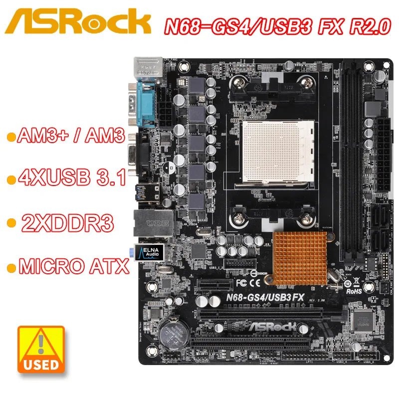 Разъем AM3 + /AM3 Материнская плата Asrock N68-GS4/USB3 FX R2.0 материнская плата 2xDDR 16G USB 3,1 Micro ATX для AMD Phenom II X6/X4/X3/X2