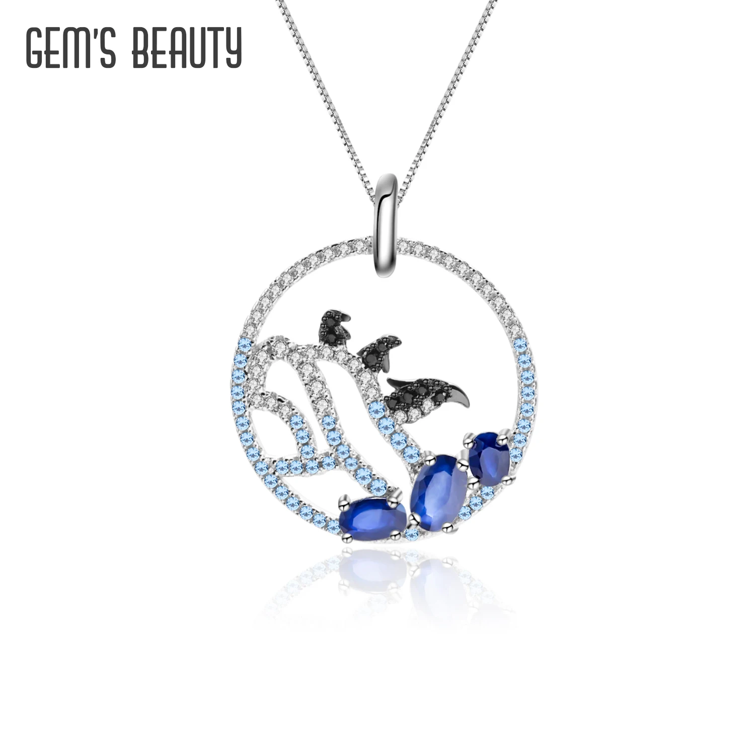 

GEM'S BEAUTY Lovely Penguin Necklace Natural Blue Sapphire 925 Sterling Silver Gemstone Pendant Handmade Fine Jewelry for Women