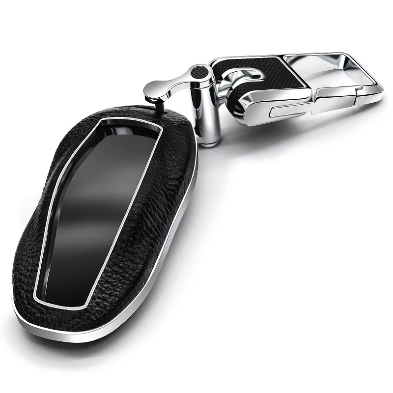 

1 Pcs Top Layer Leather Key Cover ABS Plated Suitable For Tesla Model S 5 Tier Make High Quality Own Metal Set Box Can Gift Auto