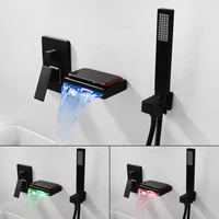 SKOWLL Bathtub Faucet Wall Mount Waterfall Bathroom LED 3 Color Changing Faucet with Handle Shower, Matte Black HG-292