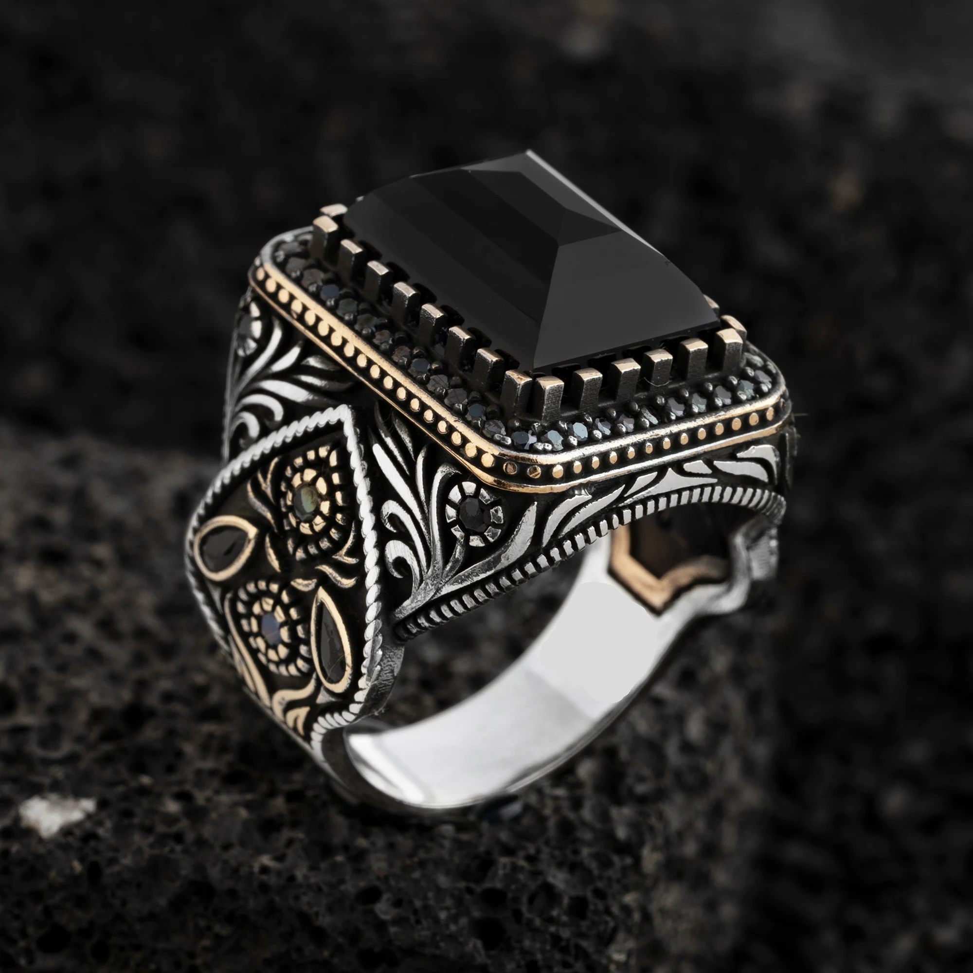 Bague en argent regardé 925 pour homme, pierre d'onyx, bijoux à la mode, cadeau vintage, matiques Aqeq pour homme, toutes tailles 2