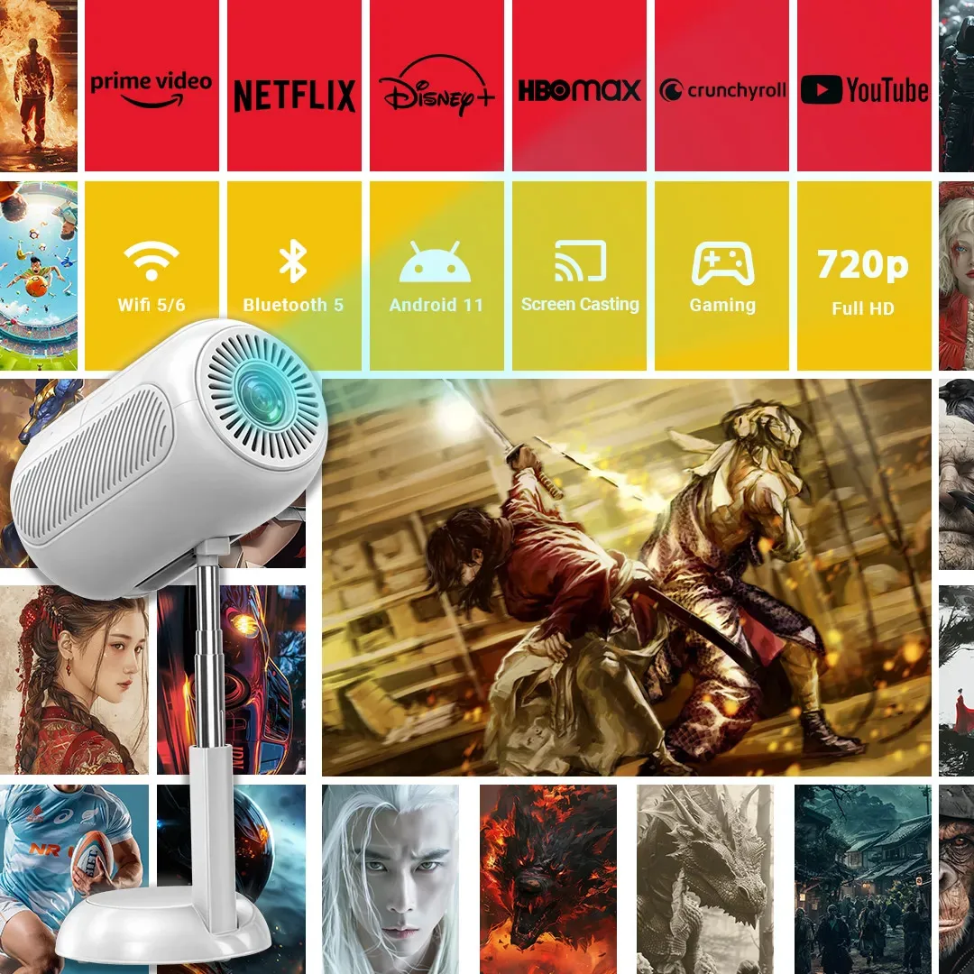 Портативный с модернизированным Wi-Fi 5/6 и подвесом Ayisa ATS6 720P HD Android-проектор