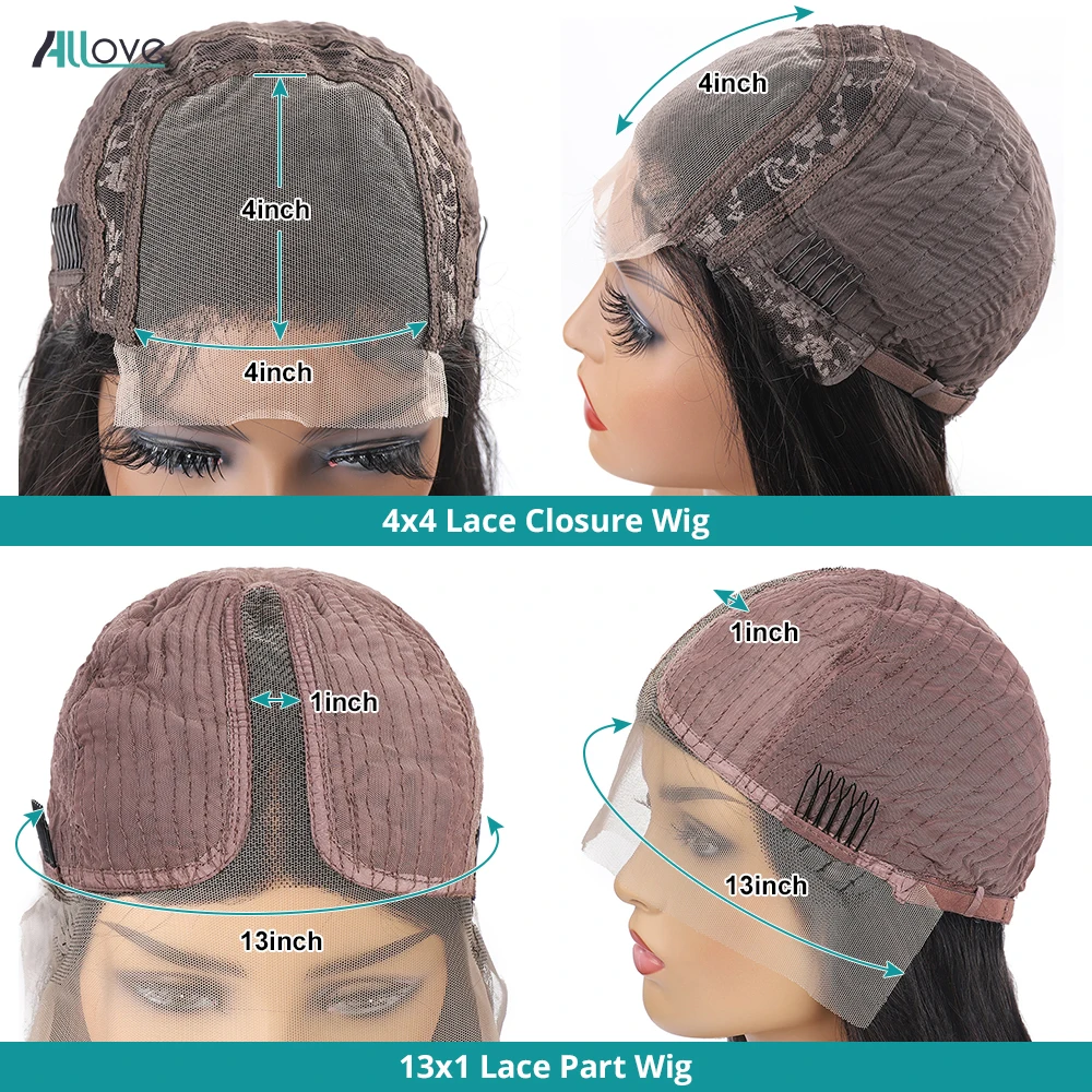 Allove прямые человеческие волосы парики прозрачные кружевные для женщин