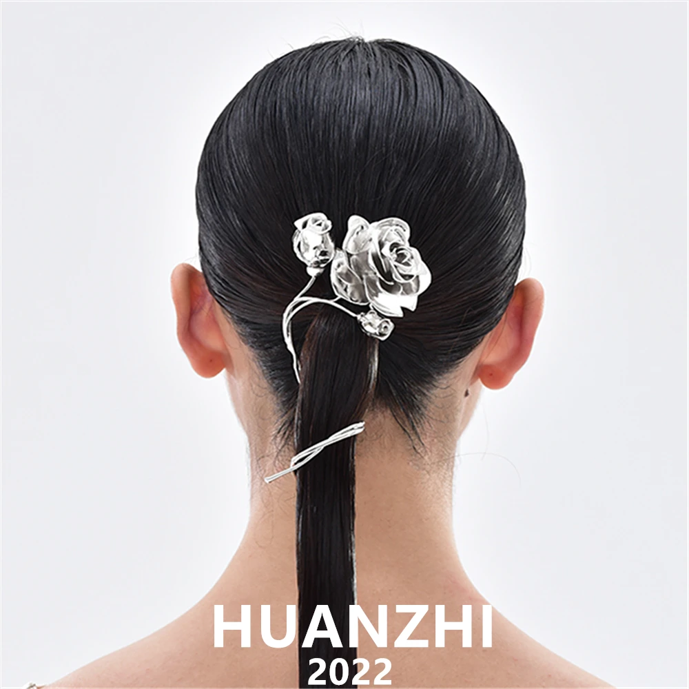 

HUANZHI 2022 New Gothic Tangled Metal Rose Design Exaggerate Hair Bands For Women Girls Luxury Hair Trendy Show Jewelry