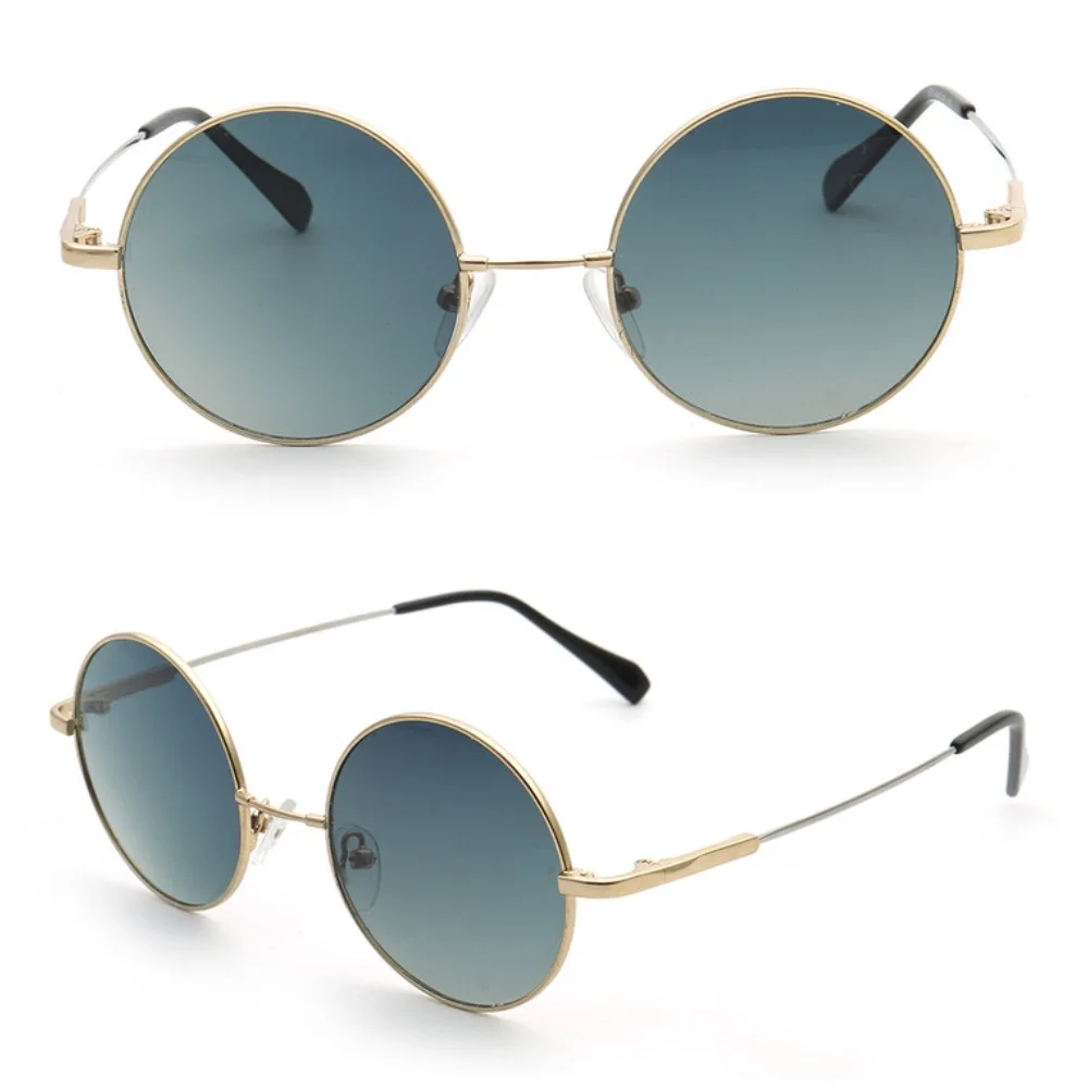 Солнцезащитные очки в стиле ретро UV400 для мужчин и женщин, поляризационные круглые, для вождения, уличные модные гибкие металлические с затемненными синими и черными линзами