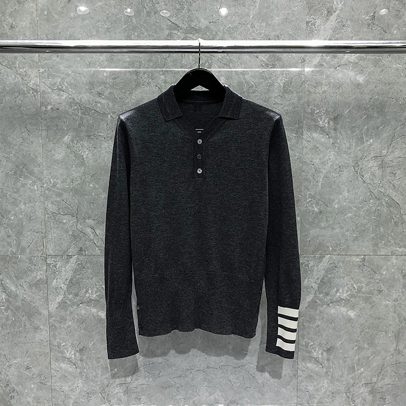 TB THOM Brand Sweaters Men Women Lapel Clothing Patchwork Striped Wool Thick 2022 Fashion Autumn Winter Casual TB Coat