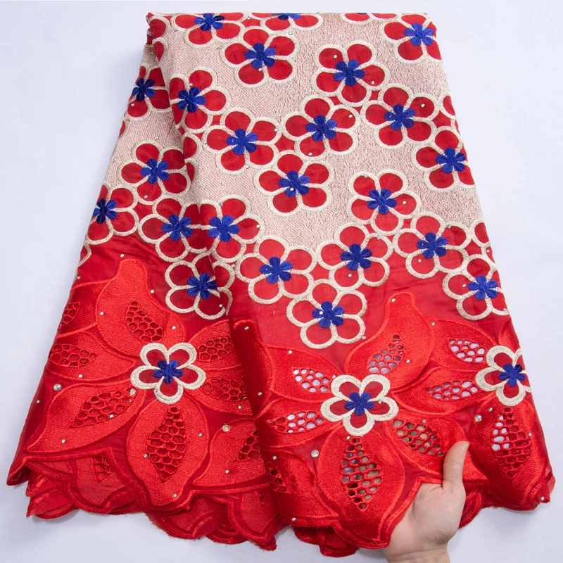 

SJD LACE Latest Nigerian Cotton Laces 2023 High Quality Swiss Voile Lace Embroidery Flower with Beads for Wedding Party Dresses