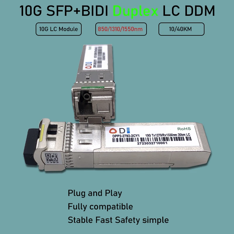 LC Duplex Optical Fiber Module SFP 10G 10-40km 1310/1550nm SFP Module Compatible with INTEL/Cisco/Mikrotik/Huawei Extreme Switch