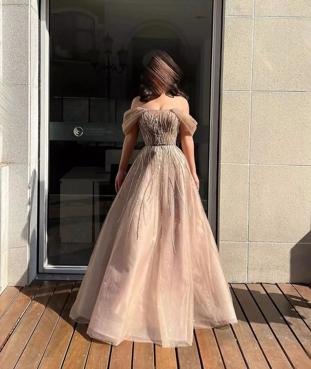 

Off The Shoulder Long Evening Dresses Tulle Formal Occasion Dresses Beadings Floor Length Women's Prom Dress with Lace-up