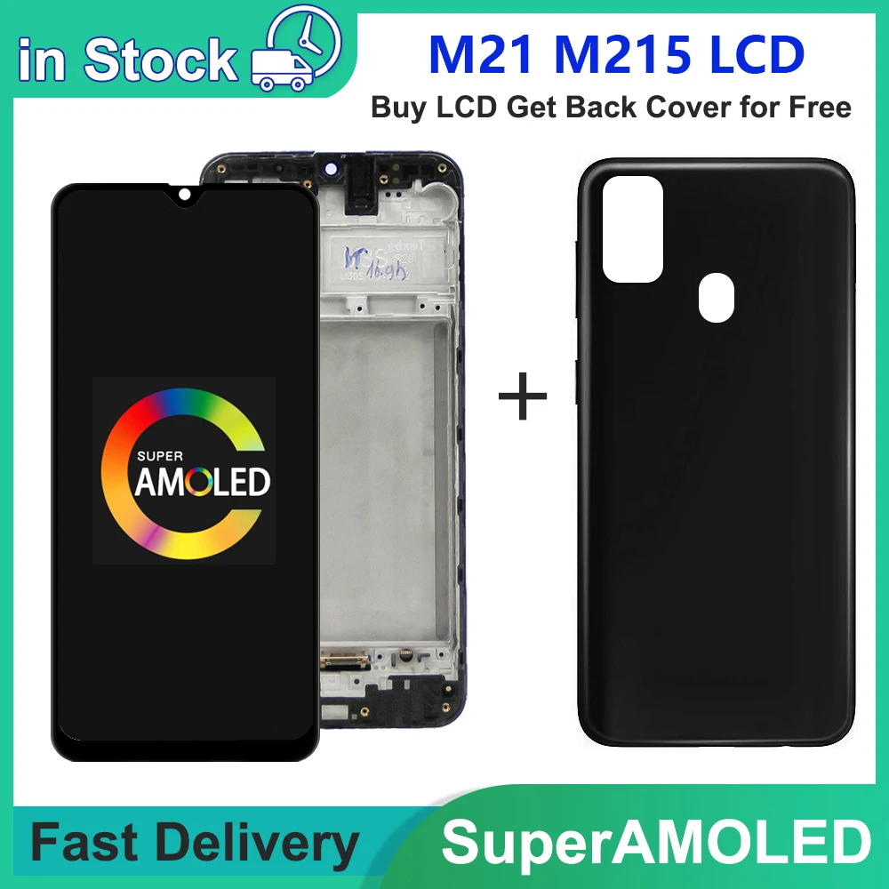 Super AMOLED M21 ЖК-дисплей с рамкой для SAMSUNG Galaxy M21 2020 M215 дисплей SM-M215F/DS ЖК-экран сенсорный датчик дигитайзер в сборе