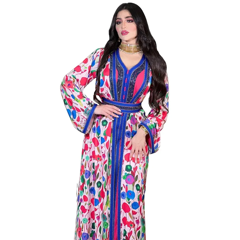 Sequins Embroidered Dubai Abaya Dress For Women Moroccan Kaftan Turkey Arabic Jalabiya 2-pieces Islamic Ethnic Robe 2023 Eid New