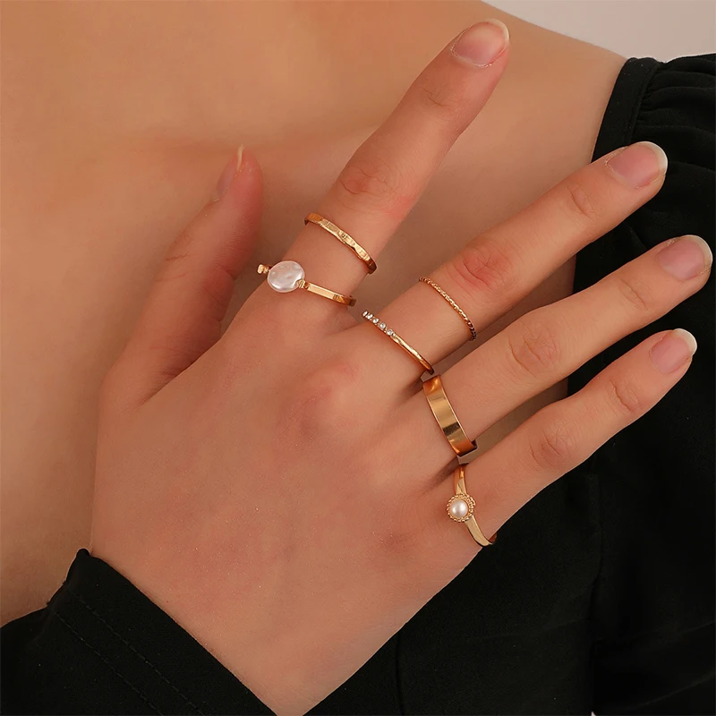 

Fashion Simple Personality Plain Metal Rings Set For Women 6 Piece Set Vintage Girl Fashion Jewelry Gift Anillos Mujer