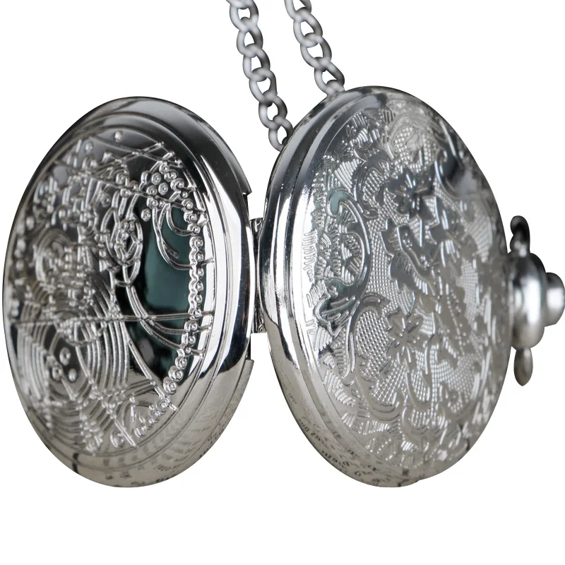 10pcs Silver Exquisite Carving Quartz Movement Pocket Watches Personalised Half Hunter Pendant Clock For Children Men Women