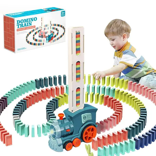 Colorful Electric Domino Train Toys Set with 100Pcs Building Blocks for Kids Children Fun Playtime 1
