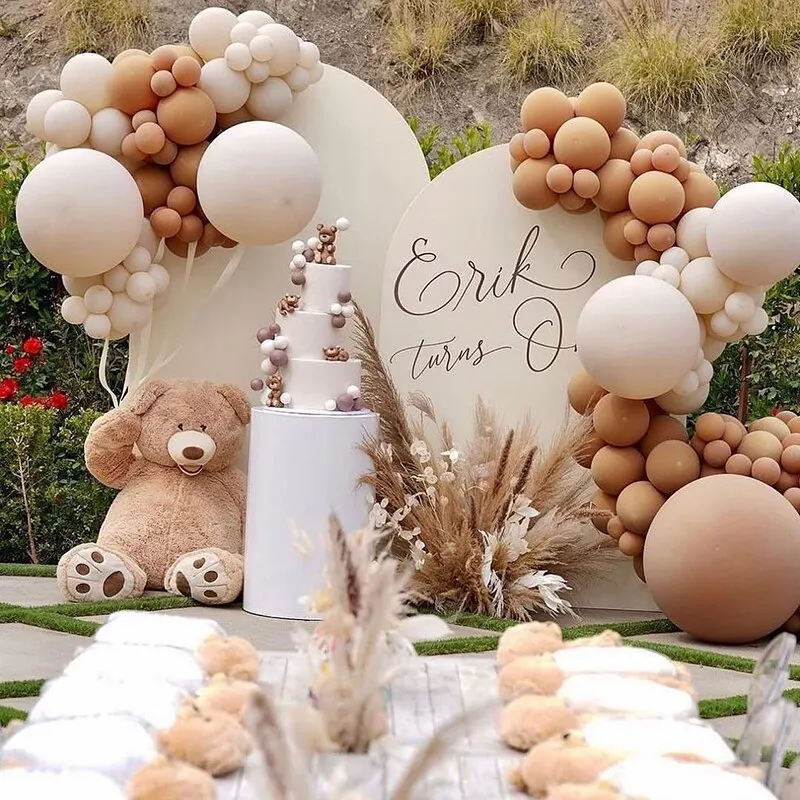 Дешево Кофейный Медведь Тедди Тема воздушный шар проекция гирлянда Дети День рождения проектные мальчики девочки пола открыть.