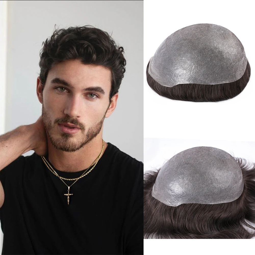 Zakya Men Toupee Men's Wig 0.06-0.08mm Full Thin Skin PU Remy Hair System Prosthetic Hair Male Hairpiece Capillary Prothesis