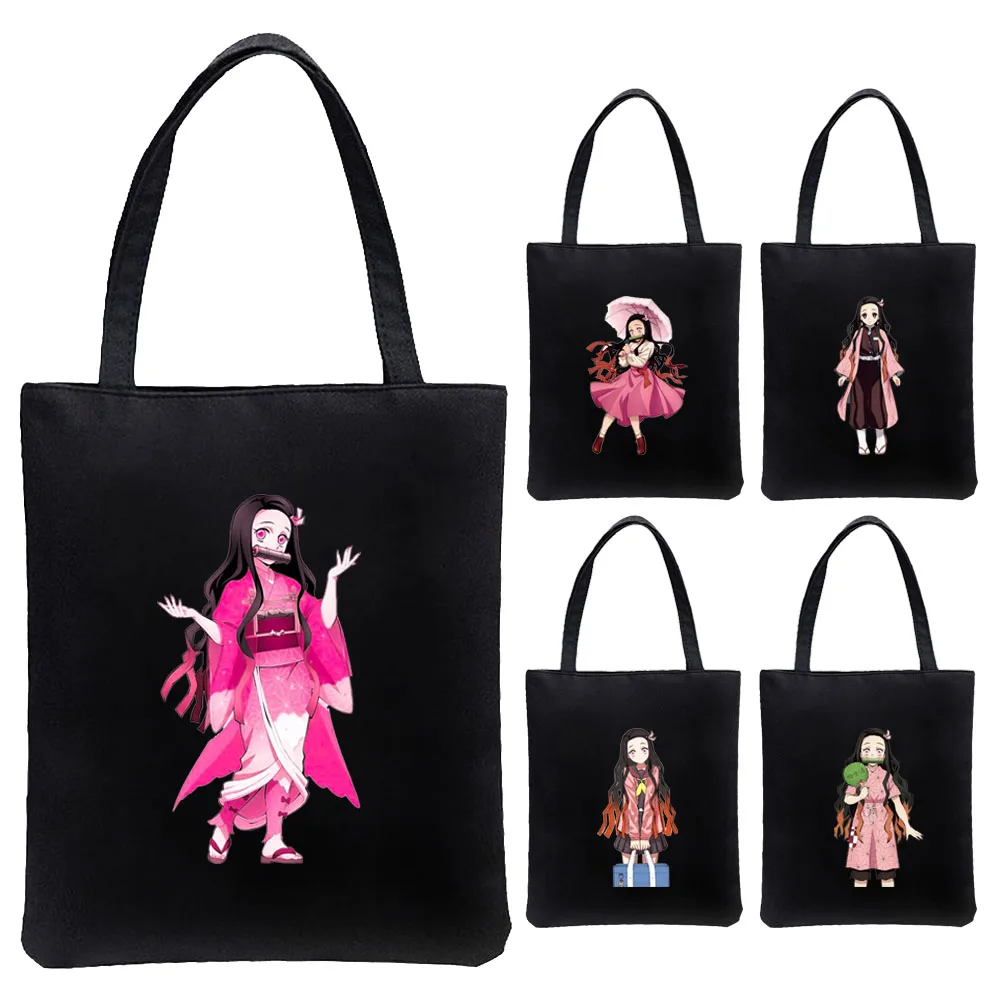 

Tote Bag for Women Demon Slayer Nezuko Kimetsu No Yaiba Handbags Canvas Shoulder Shopper Bag