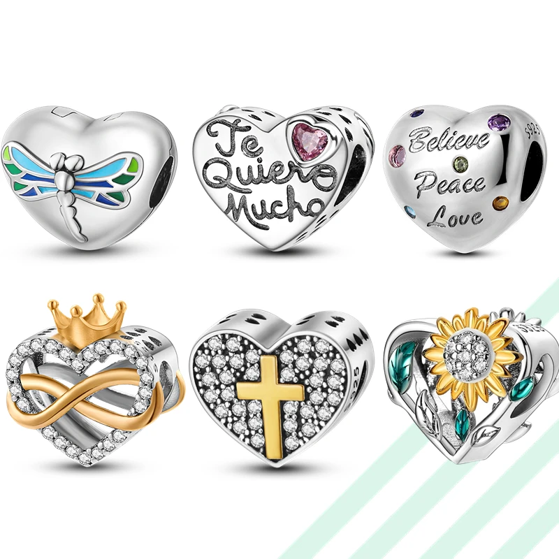 

925 Sterling Silver Original new in couple lover charms flowers heart bead Fit pandora 925 Bracelets Christmas Jewelry For Women