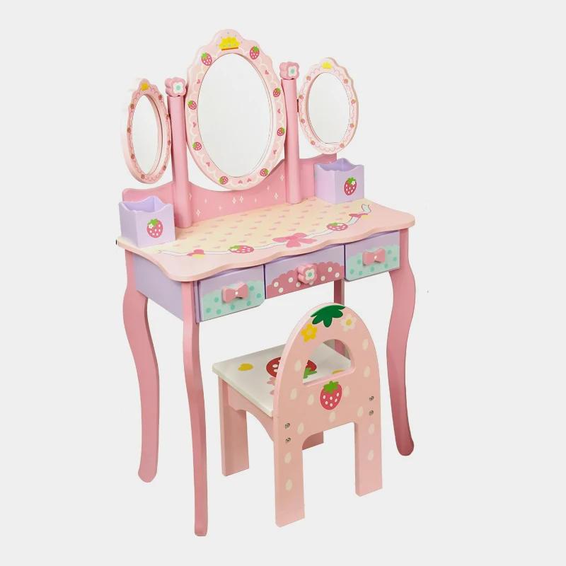 

Cute and Pink Kids Wooden Dressing Table with Mirror