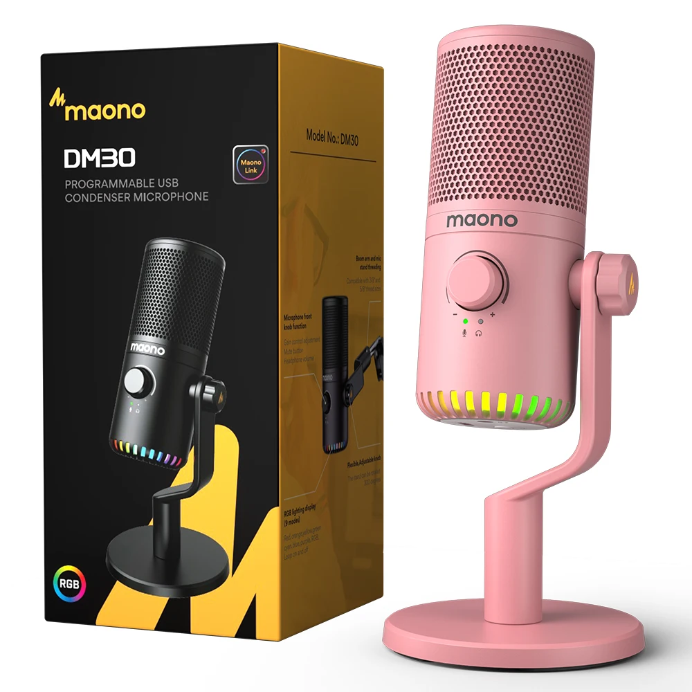 Maono Gaming Microphone USB/Type-C For Phone PC Breath Light Zero Latency Monitoring Mic For Podcasting Streaming DM30 Pink images - 6