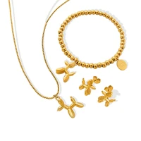 necklace bracelet earrings titanium steel 18k gold plated ornaments set lovely balloon dog