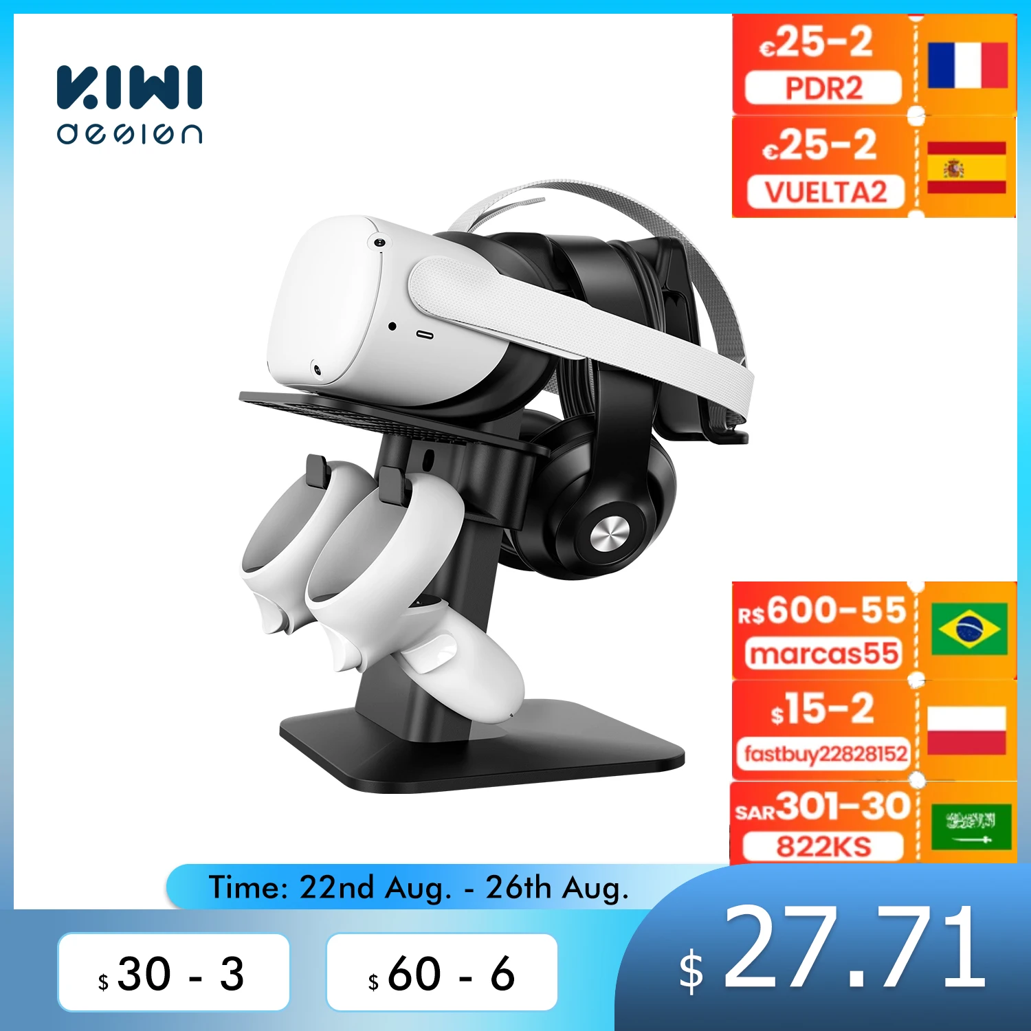 KIWI design Upgraded VR Stand Headset Display And Controller Holder Mount Station For Oculus Quest 2/HTC Vive Stand