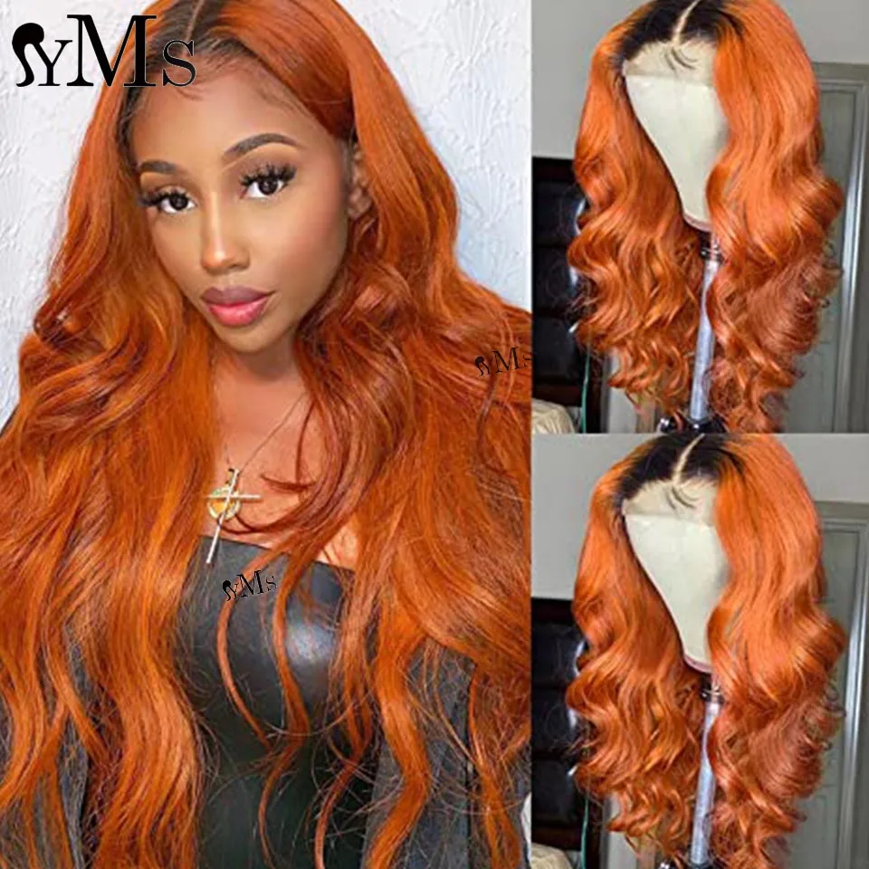 

Glueless Ombre Orange 13x4 Body Wave Lace Front Wig For Black Women YMS Colored Preplucked Bleached Knots Lace Human Hair Wigs