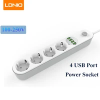 ldnio power strip ac100 250v 4 outlet 4 usb extension socket plug for home office eu plug 5v 10a surge protector network filter