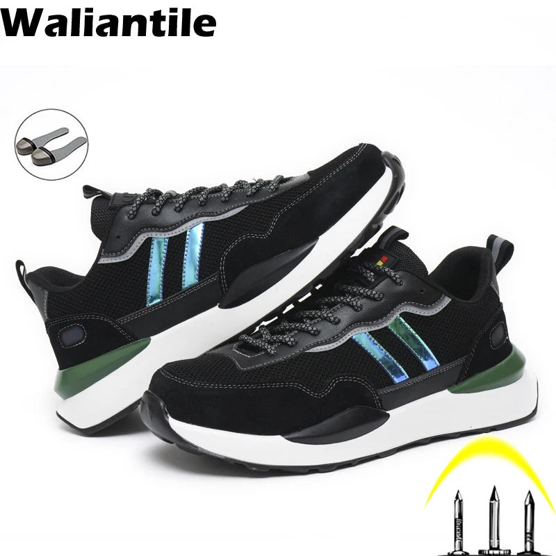 

Waliantile Reflective Safety Shoes Sneakers Men Anti-smashing Steel toe Work Boots Puncture Proof Indestructible Safety Footwear