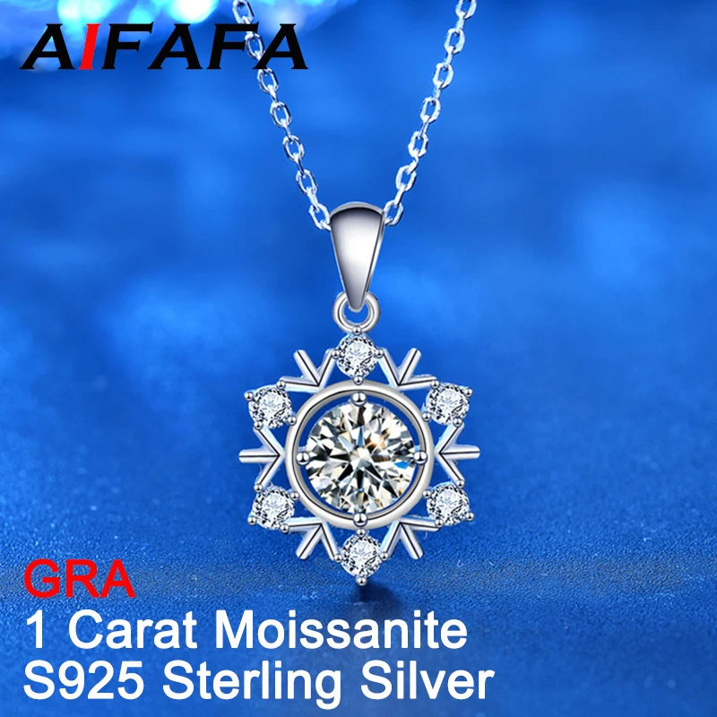 

AIFAFA 1 Carat Real Moissanite Snowflake Pendant Necklace For Women 18K White Gold 100% S925 Sterling Silver Neck Chain Jewelry
