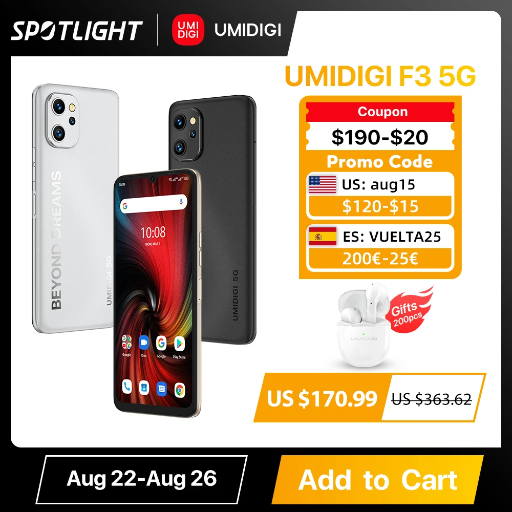 [World Premiere] UMIDIGI F3 5G Phone, Android 12 Smartphone, Dimensity 700, 6.7" Display 8GB 128GB, 48MP Triple Camera, 5150mAh