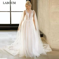 laboum sexy a line v neck wedding dresses for wome simple sleeveless bride gown backless with sweep train vestidos de novia new